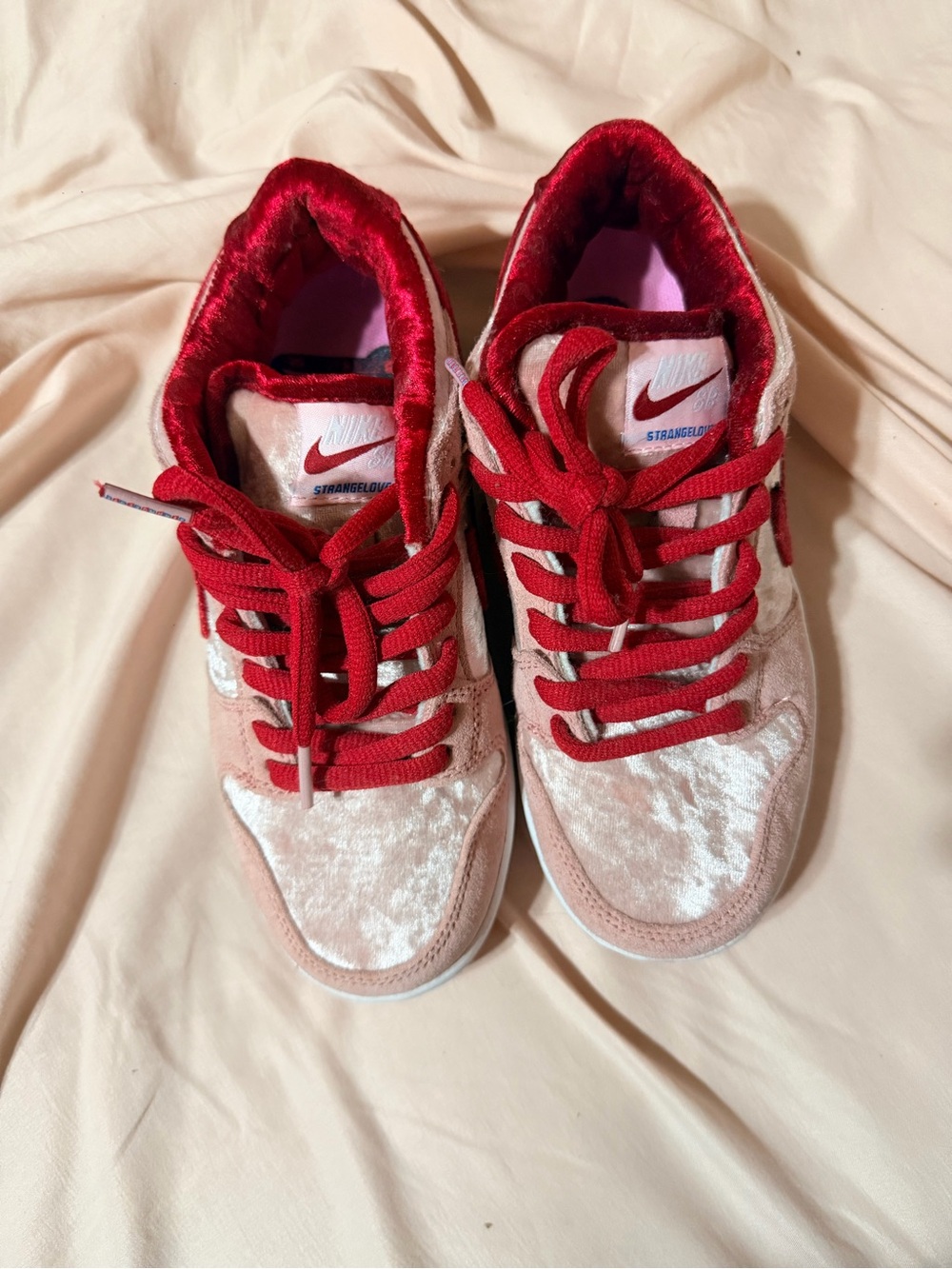 Nike Women’s Pink Velvet Sneakers with Red Laces